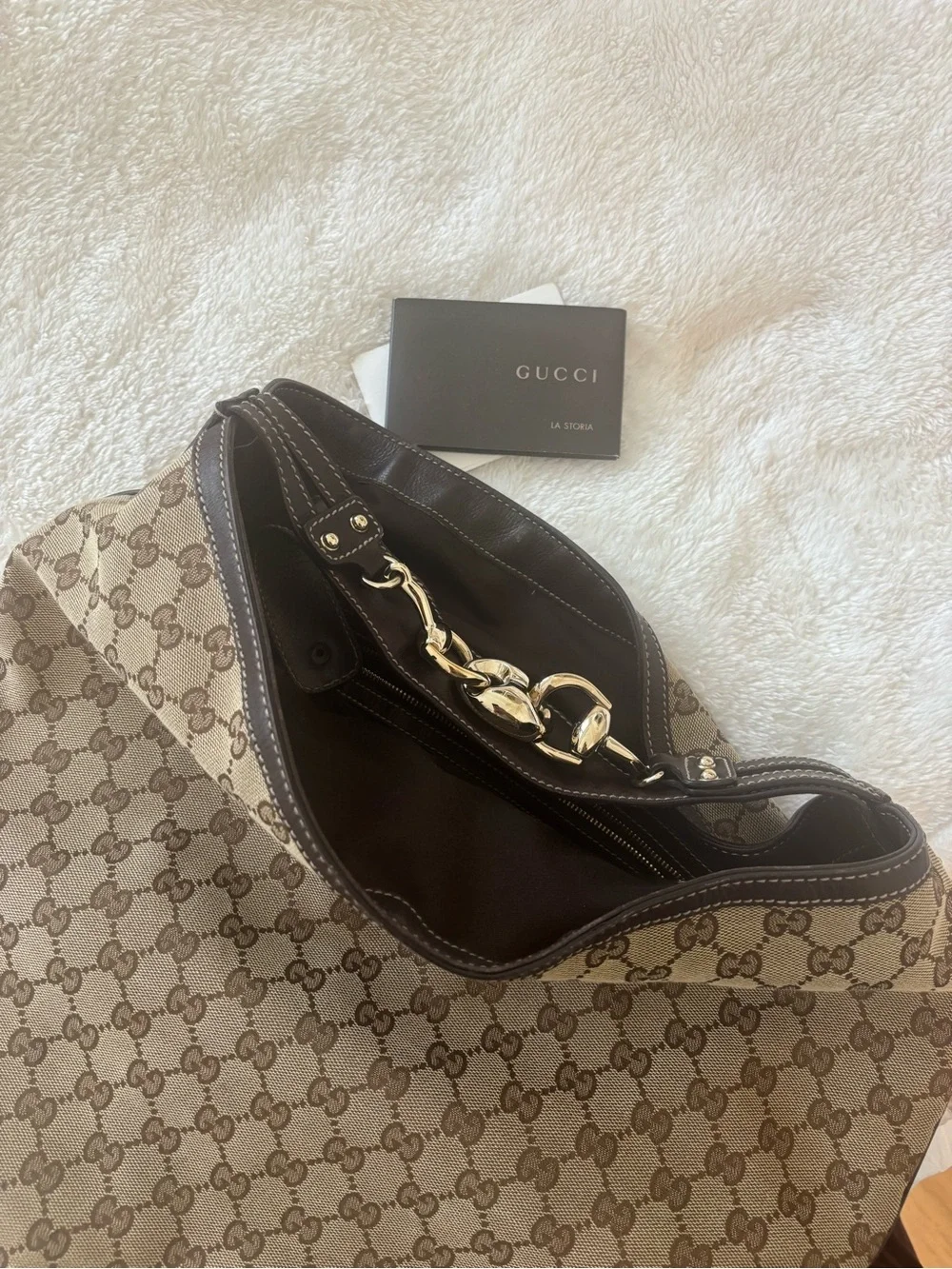 Gucci Brown Beige GG Canvas Crescent Hobo Bag